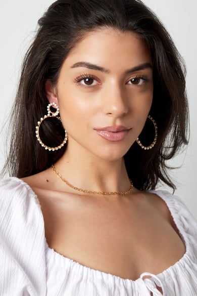 Earrings double beaded circles - Gold color/yellow/red h5 Picture2