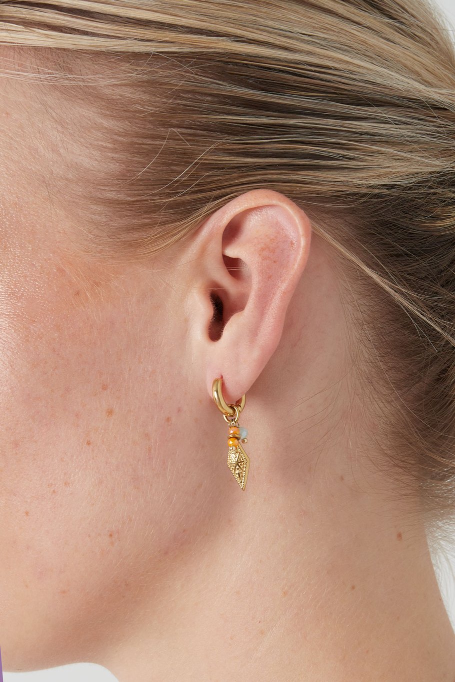 Ohrringe mit rautenförmigem Anhänger und Perlen aus Goldfarbe/Multi-Edelstahl Bild2