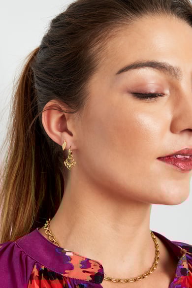 Ohrringe Herz mit Details – Goldfarbe - Goldfarbefarbe h5 Bild4