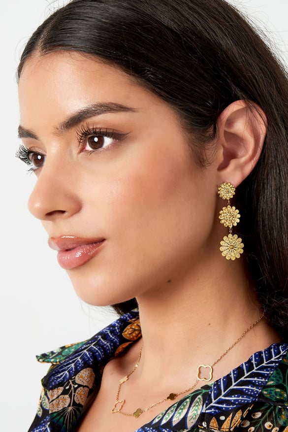 Earrings statement flowers - Silver Color color