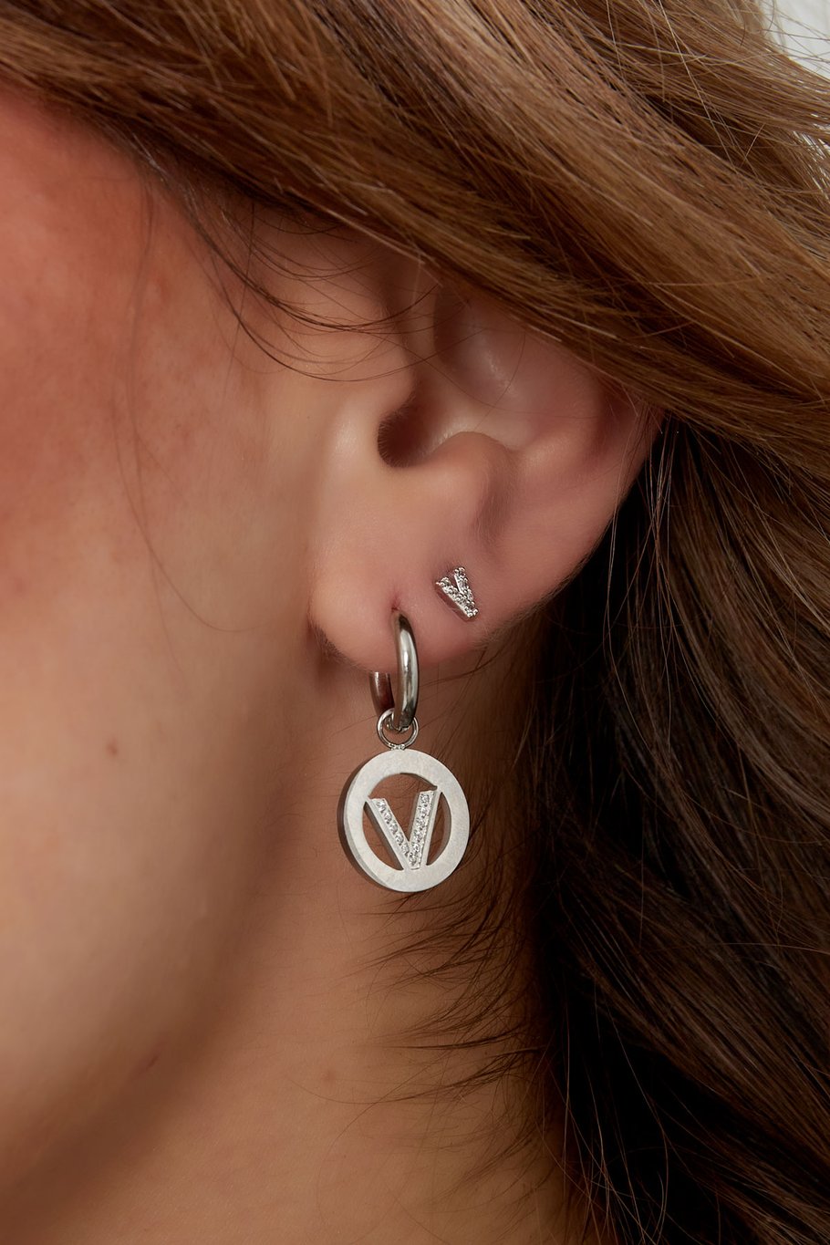 Earrings round V - Silver Color color h5Picture3