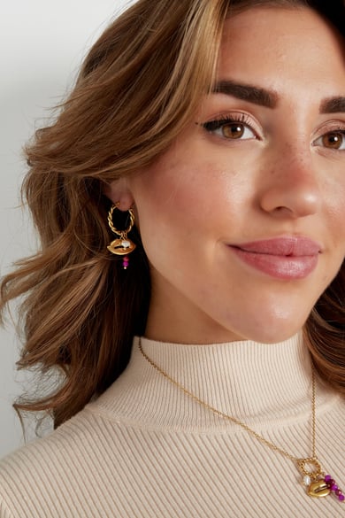 Earrings lip detail natural stone - purple h5 Picture4