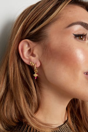 Earrings with decoration - Gold color/fuchsia h5 Picture4