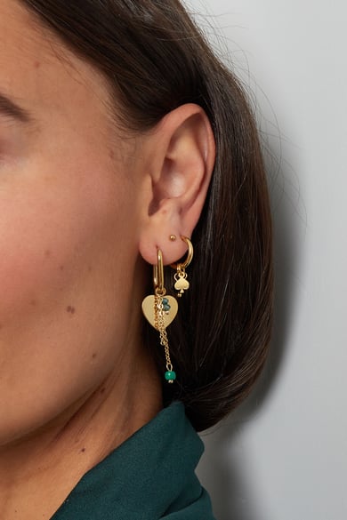 Herzohrringe mit Kette und Perlen – Goldfarbe/Lila h5 Bild3