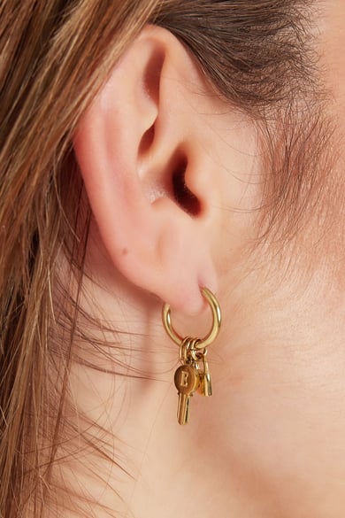 Key earrings with beads - Gold color/purple h5 Picture3
