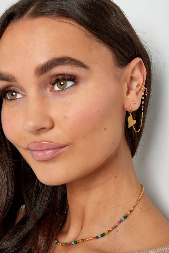 Earring & earcuf heart - Gold color/green