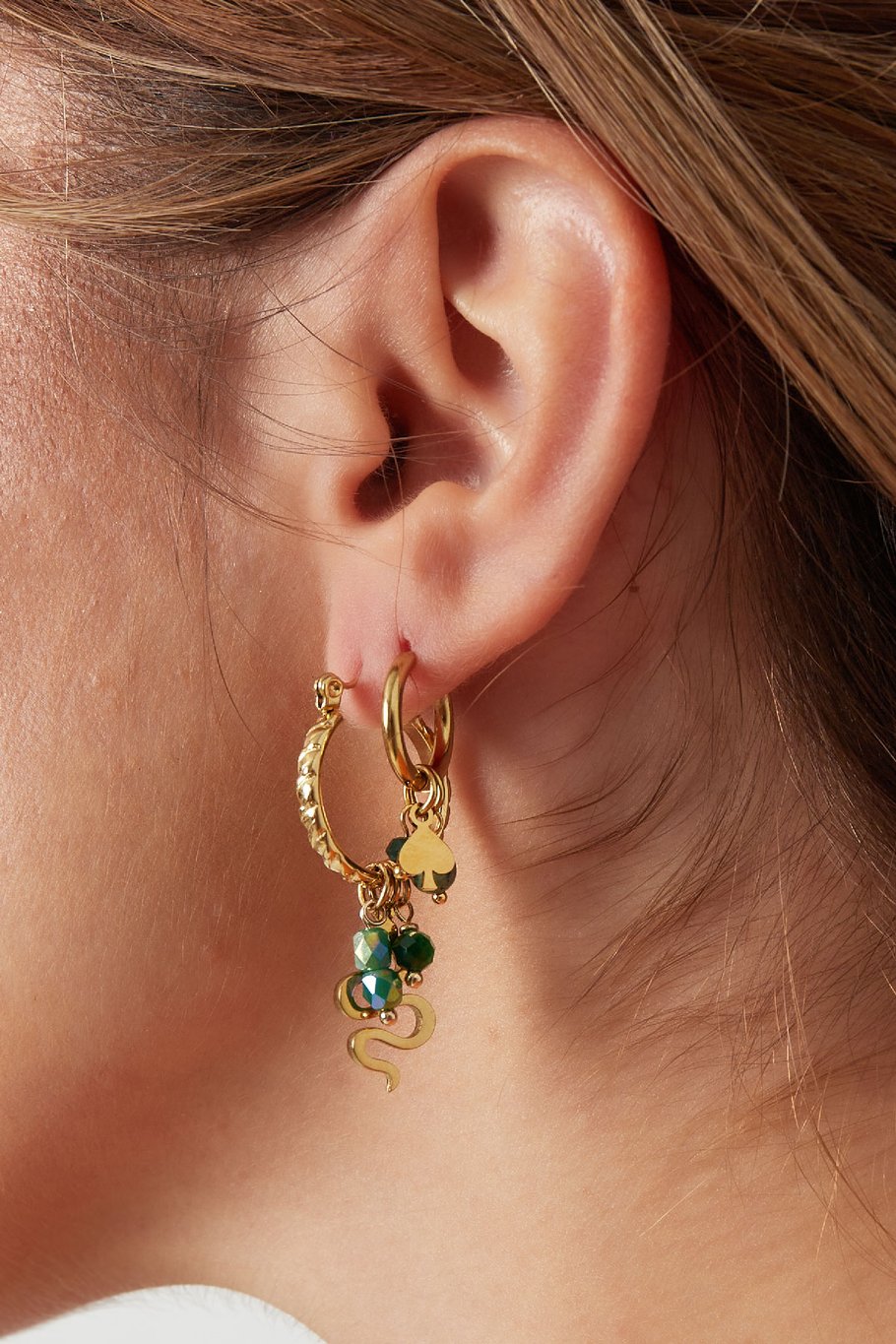 Snake earrings with beads - Gold color/purple Picture3