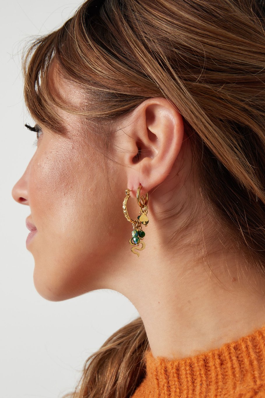 Snake earrings with beads - Gold color/purple Picture2