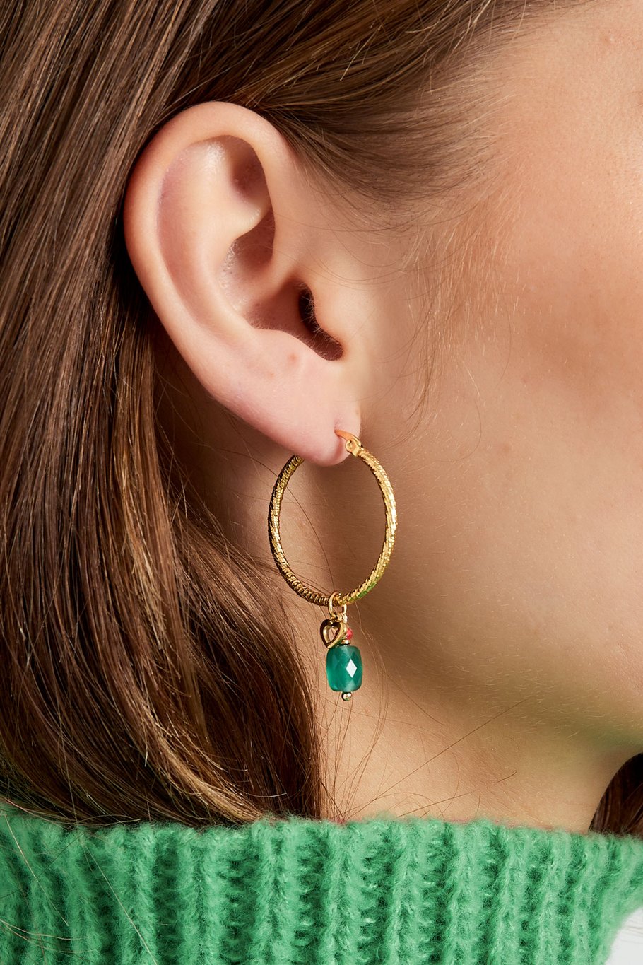 Oorbellen kralen party - Goud kleur/groen Afbeelding3