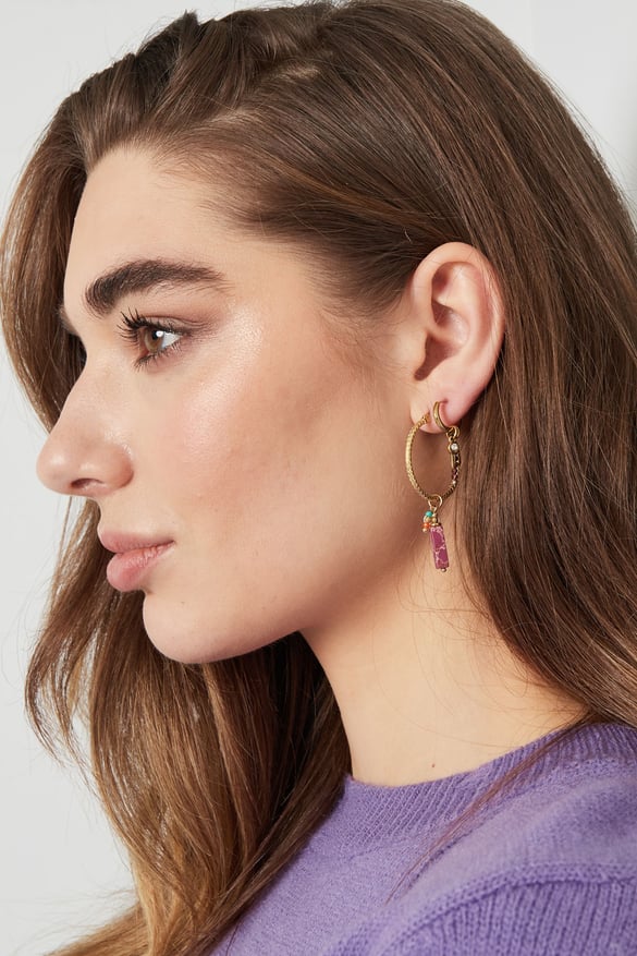 Earrings charm party - Gold color/pink