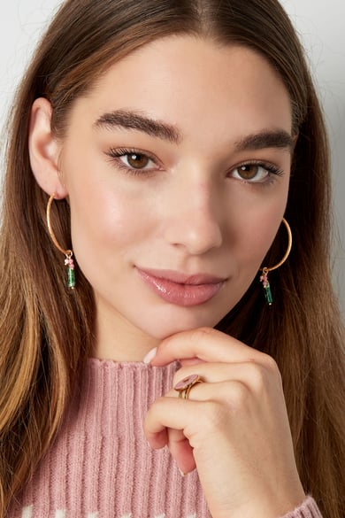 Orecchini in rilievo con pietra naturale e perla - Colore argento h5 Immagine4