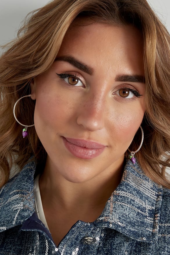 Earrings natural stone purple heart - Silver Color color