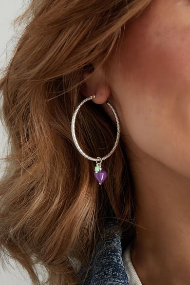 Earrings natural stone purple heart - Silver Color color h5 Picture3