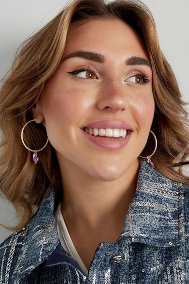 Earrings natural stone purple heart - Silver Color color h5 Picture4