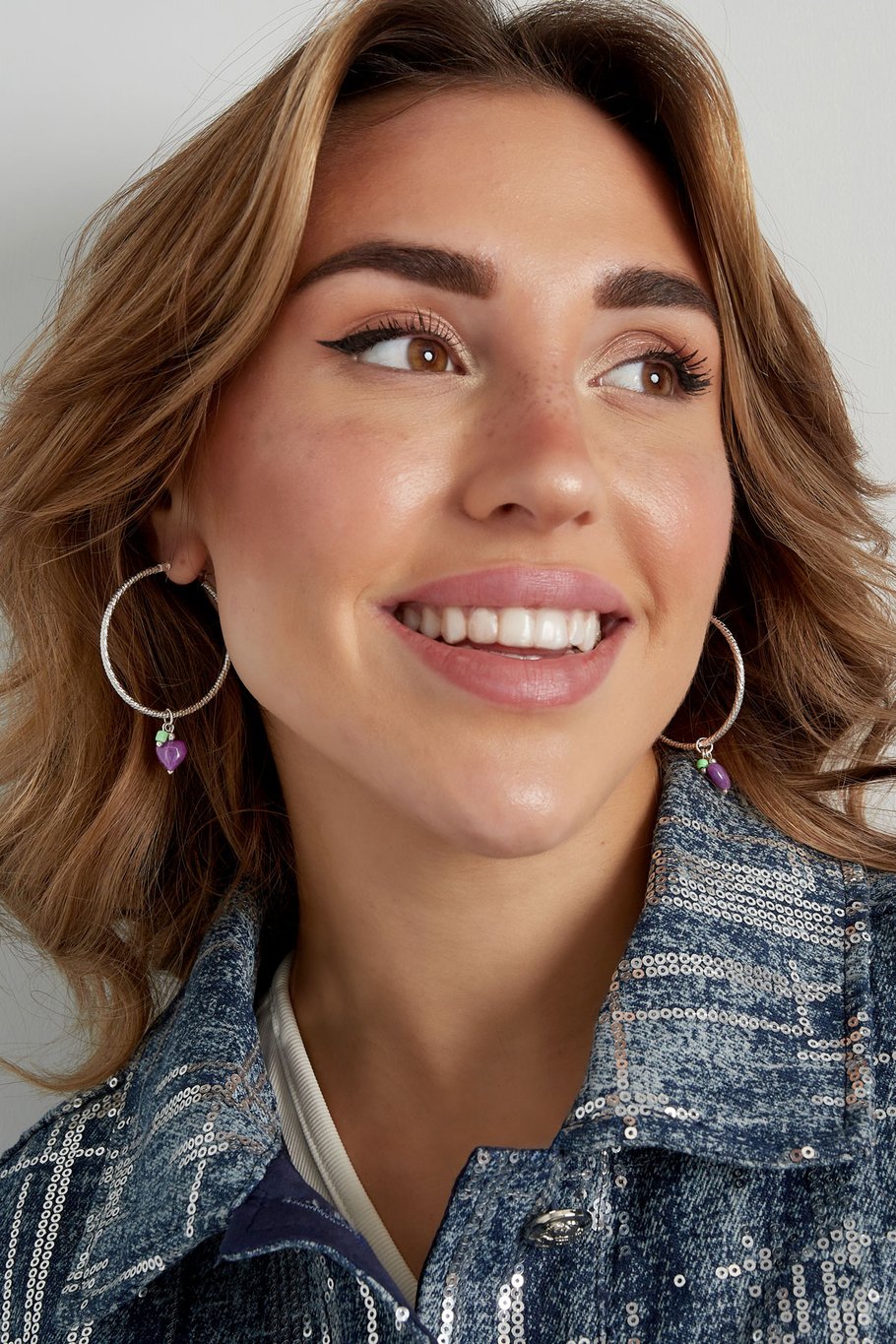 Earrings natural stone purple heart - Silver Color color Picture4