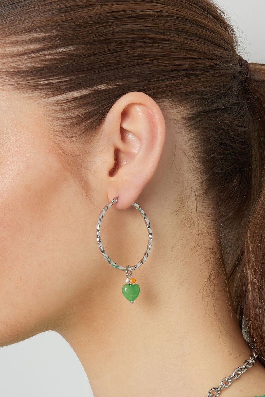 Twisted earrings with heart - Silver color/green Picture3