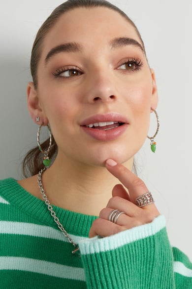 Twisted earrings with heart - Silver color/green h5 Picture4