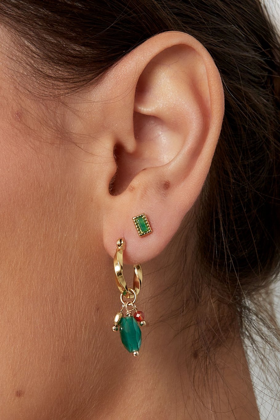 Earrings with twist and blue stone - Gold color/blue Picture3