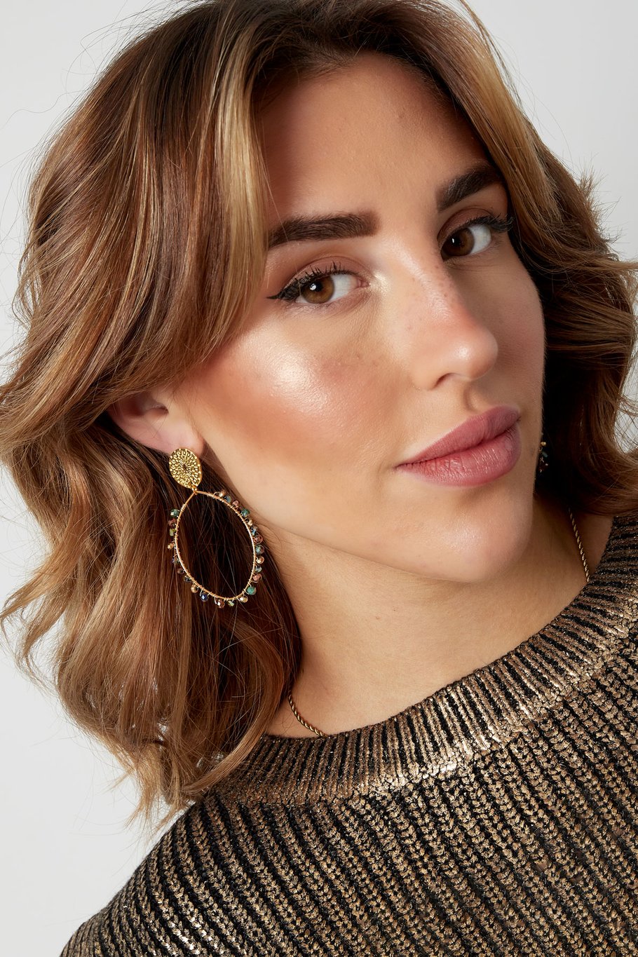 Orecchini ovali con perline - multi/Colore oro Immagine2
