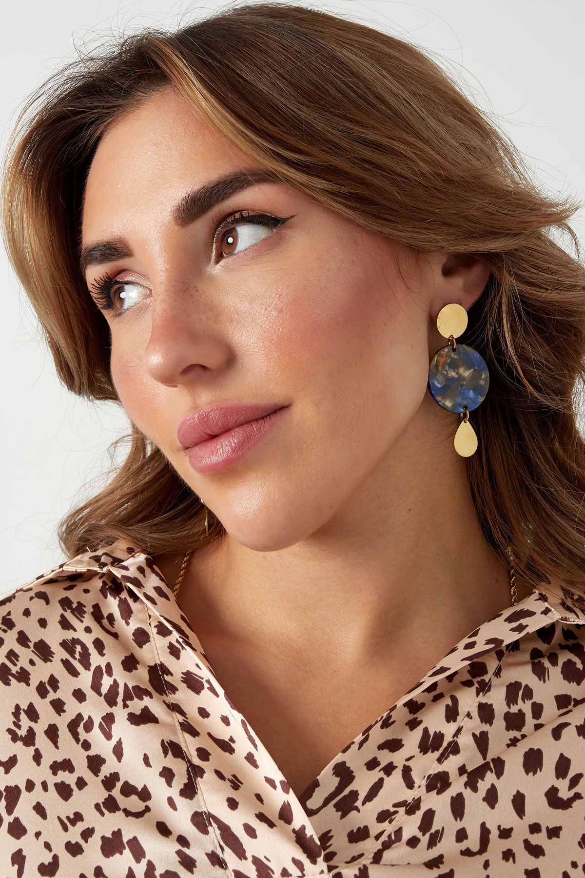 Earrings 3 times round - Gold color/green