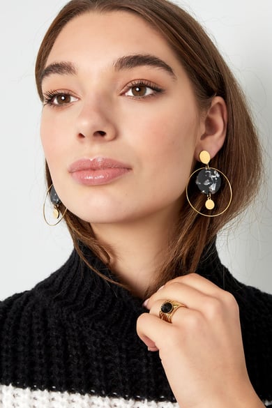 Circle earrings with print - black/Gold color h5 Picture4