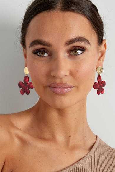Pendientes de flores con estampado - Color dorado/rosa h5 Imagen2