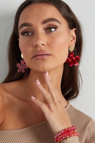 Pendientes de flores con estampado - Color dorado/rosa h5 Imagen6