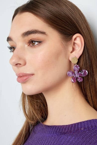 Pendientes de flores con estampado - Color dorado/rosa h5 Imagen5