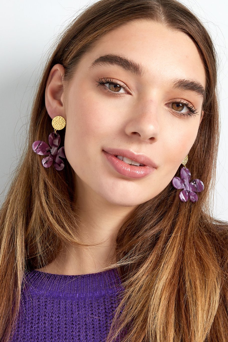 Pendientes de flores con estampado - Color dorado/rosa Imagen3