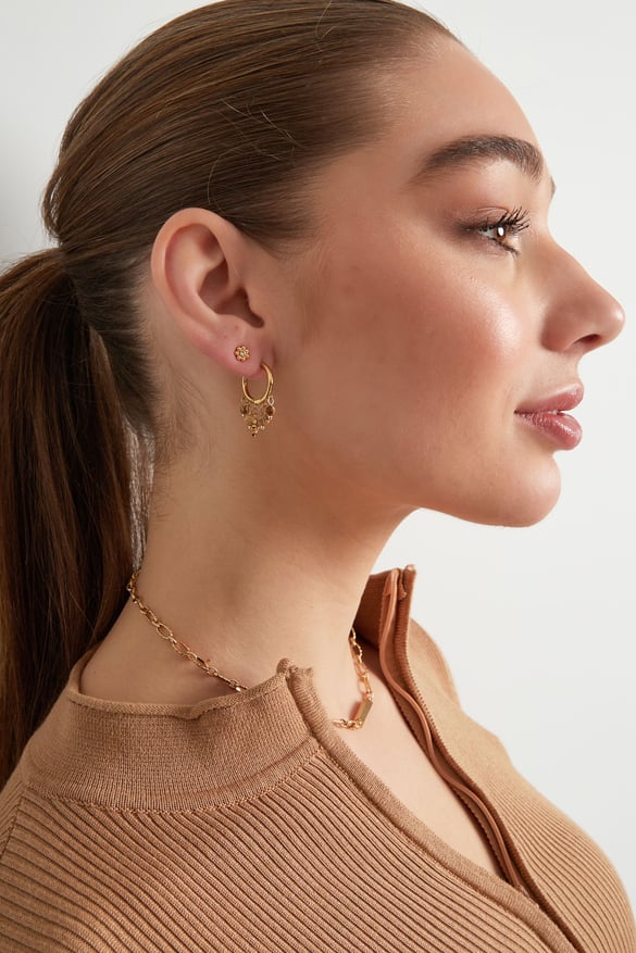 Earrings with stones garland - Gold color/black