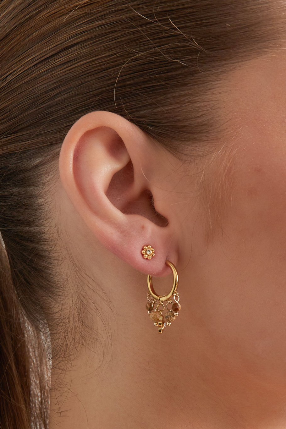 Earrings with stones garland - Gold color/black Picture3