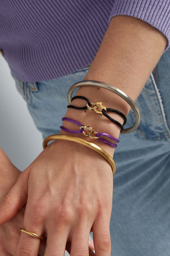 Bracciale in raso doppio cuore con pietre - fucsia 2