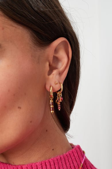 Ohrringe mit Perlen und Goldfarbedetails – Goldfarbe/Rot h5 Bild2