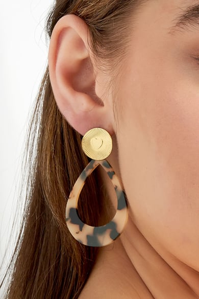 Earrings heart coin with oval - Gold color/beige h5 Picture3