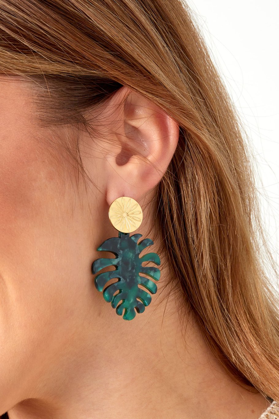 Earrings leaves with print - Gold color/green Picture3