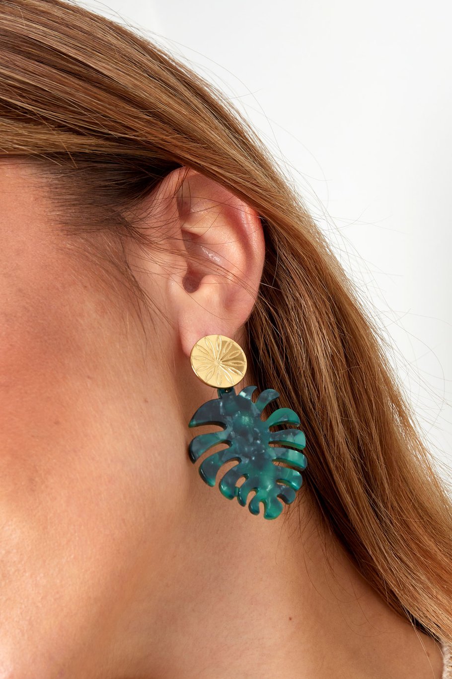 Earrings leaves with print - Gold color/green Picture4