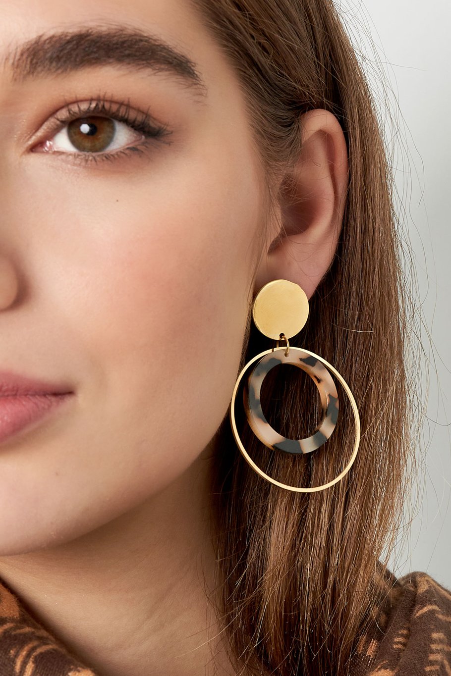 Earrings double round - Gold color/beige Picture3