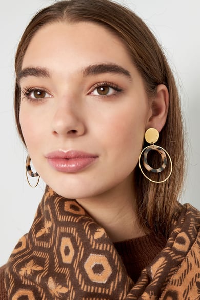 Earrings double round - Gold color/beige h5 Picture4