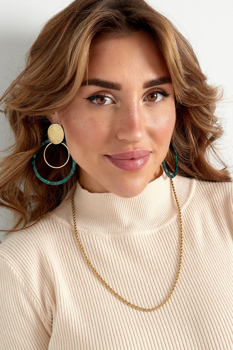 Earrings circles with print - Gold color/brown h5Picture2