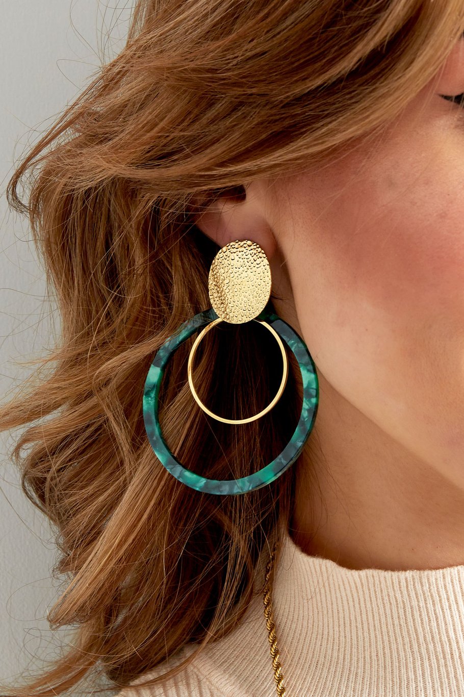 Earrings circles with print - Gold color/brown h5Picture3