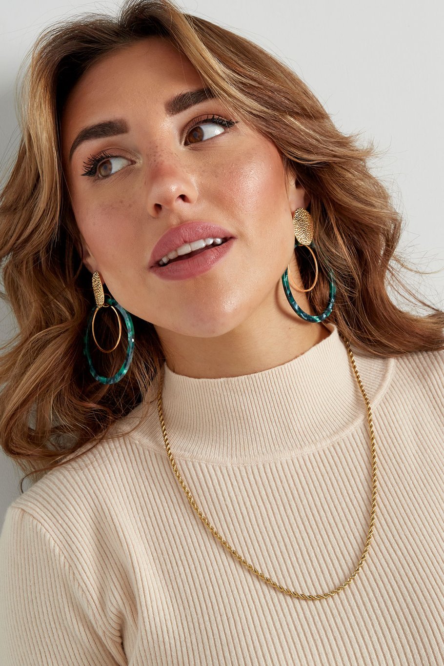 Earrings circles with print - Gold color/brown Picture4