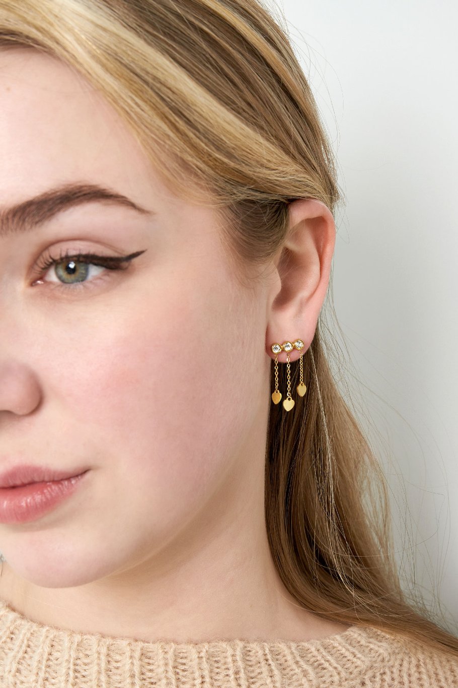 Earrings hearts & stones - Gold color/white h5Picture2