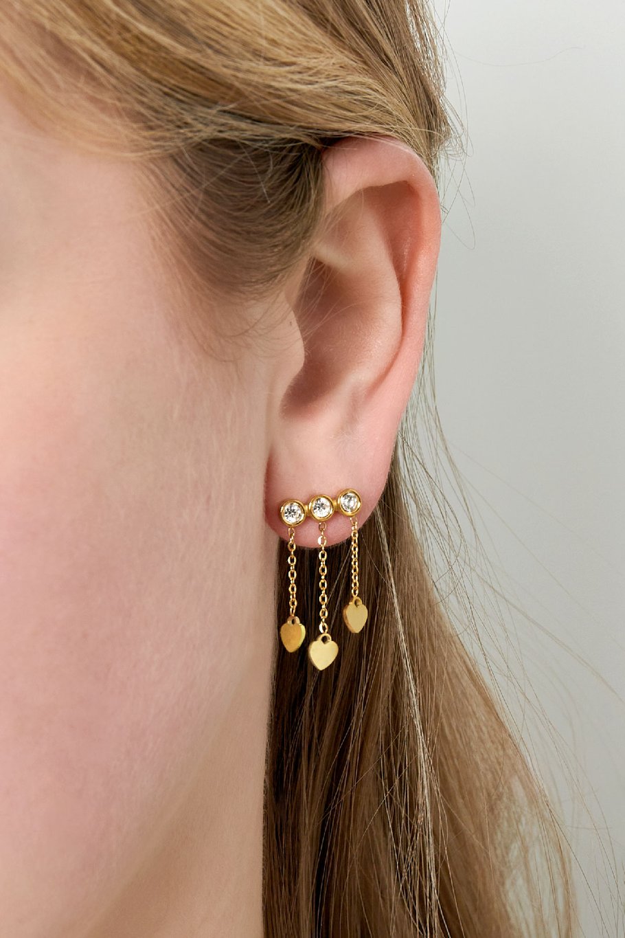 Orecchini cuori e pietre - Colore oro/bianco Immagine3