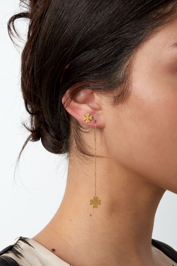 Boucles d'oreilles longues trèfles - doré