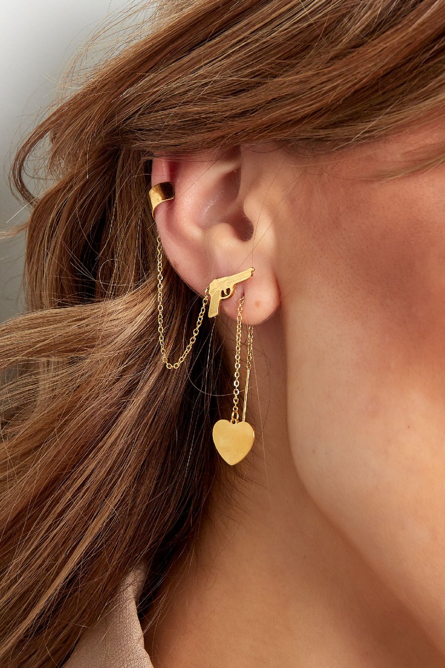 pendientes cadena con corazón - color plata Imagen3