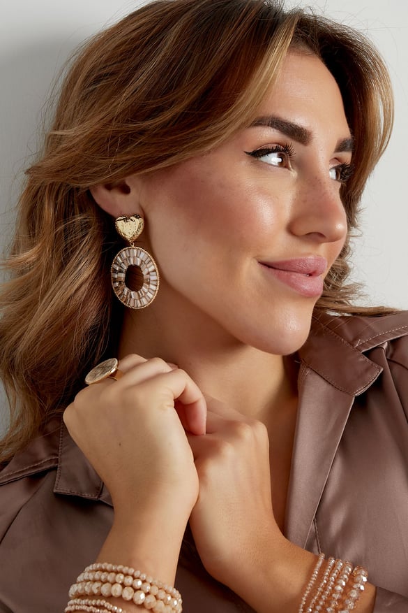 Round statement earrings with heart detail - light blue 2