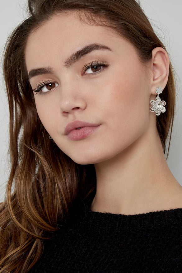 boucles d'oreilles fleur avec pierre - couleur or 2