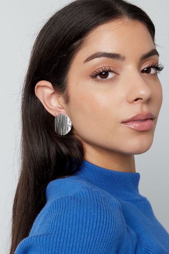 Round earrings with print - Silver Color color