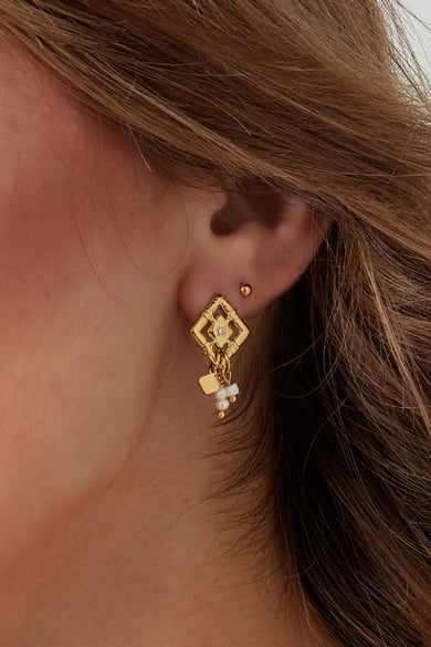 Diamantohrringe mit Perlen - Goldfarbe/Weiß h5 Bild3