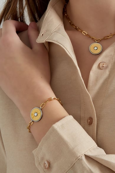 Pulsera de eslabones con detalle de Color dorado/plata - Color dorado h5 Imagen3